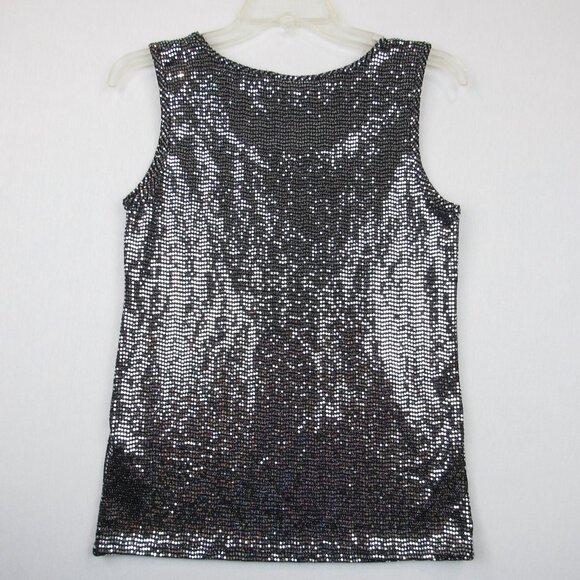 Tiffany & Grey Petite Women's Size M New Faux Sequin Silver Top Sleeveless - Picture 7 of 7